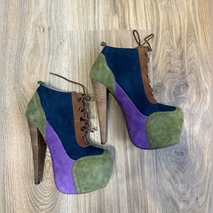 Aldo Rise Colorblock Suede Platform Lace Up Booties Size 37 LNC